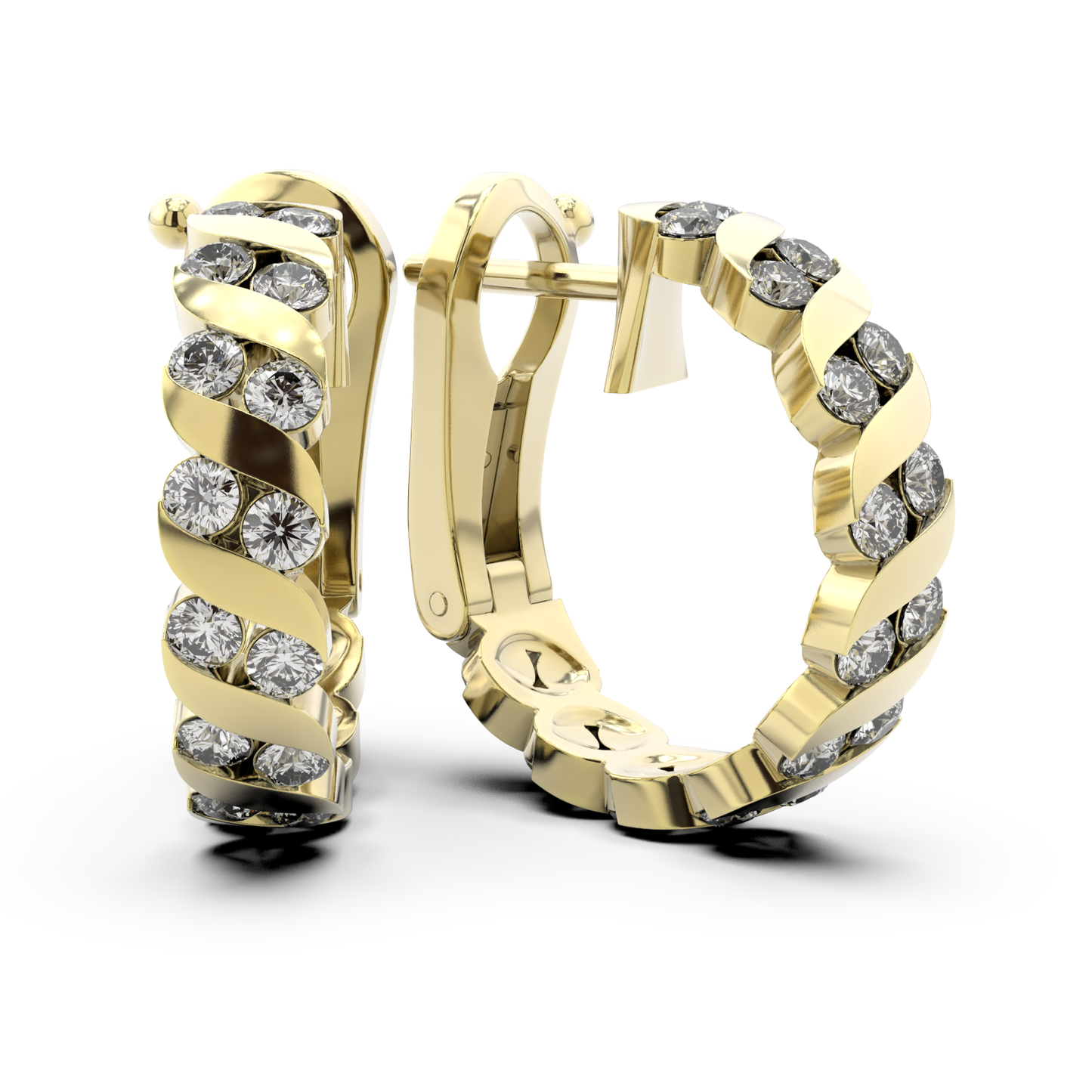 ONDA LUCENTE EARRINGS YELLOW GOLD, HALF PAVED