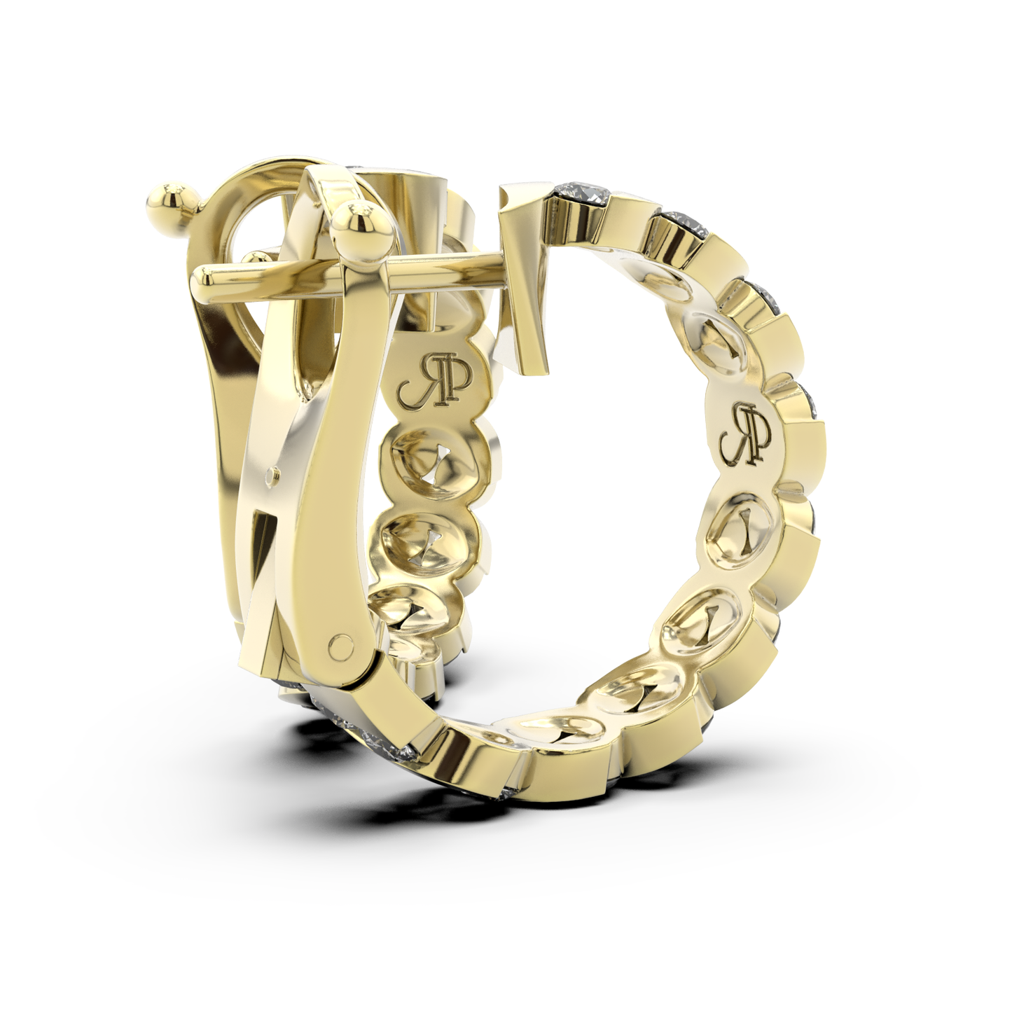 ONDA LUCENTE EARRINGS YELLOW GOLD, HALF PAVED