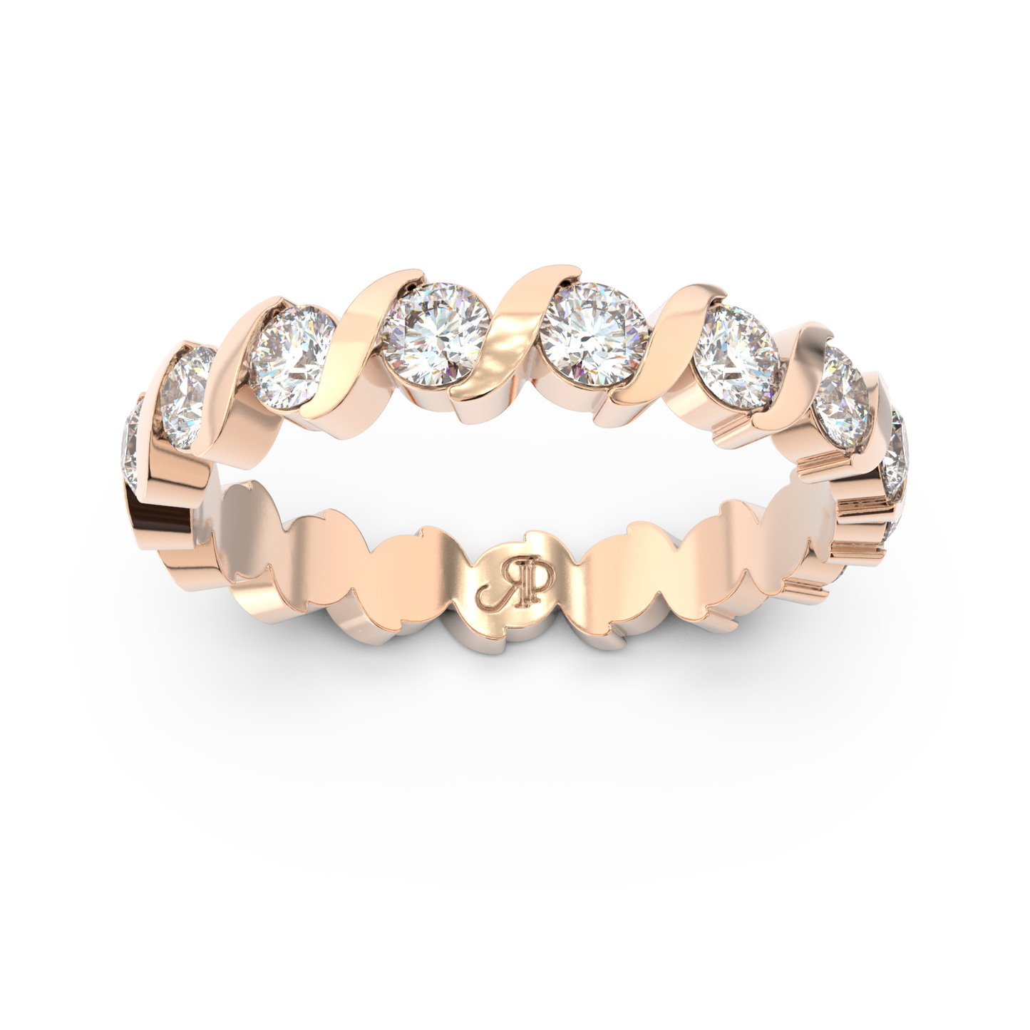 ONDA LUCENTE GRANDE RING ROSE GOLD, HALF PAVED