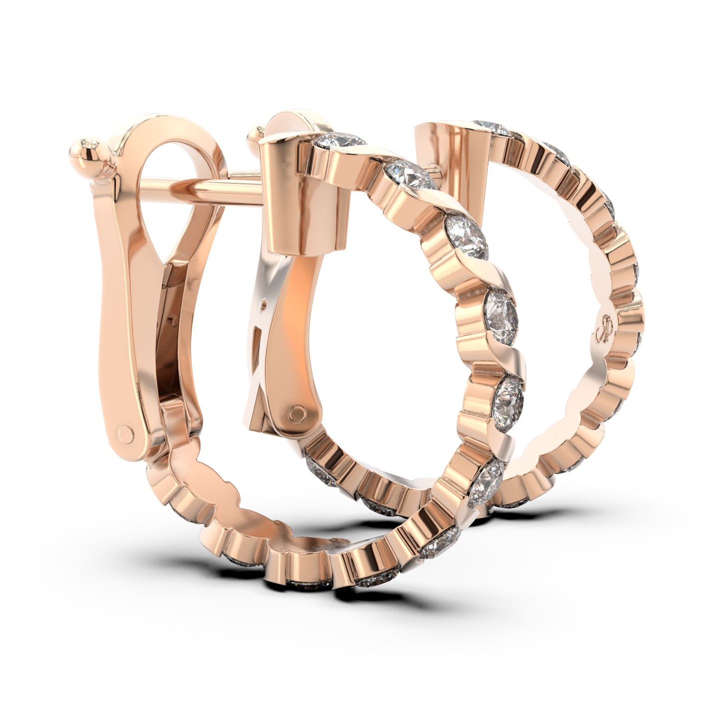ONDA LUCENTE GRANDE EARRINGS ROSE GOLD, HALF PAVED