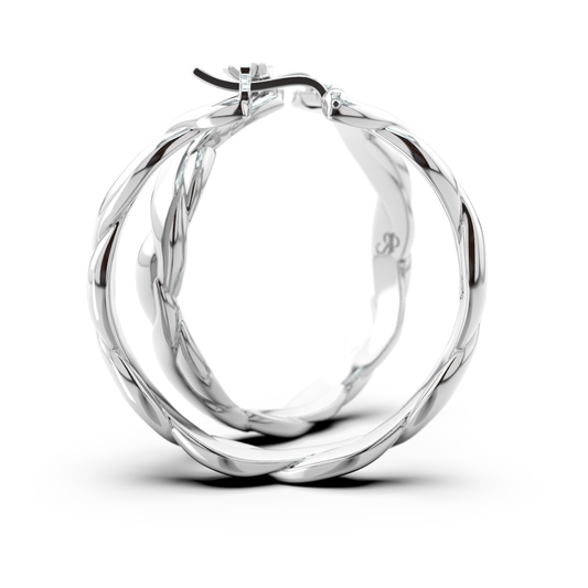 Side view of Abbraccio del Mare 18k white gold earrings by Rocco Pagliara