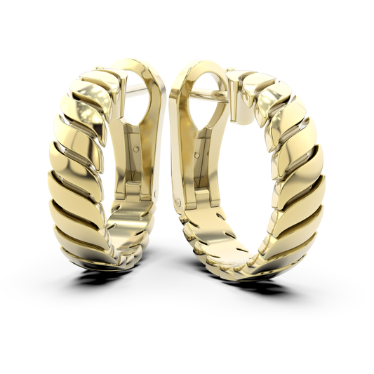 Side view of the Onda Pura yellow gold earrings by Rocco Pagliara