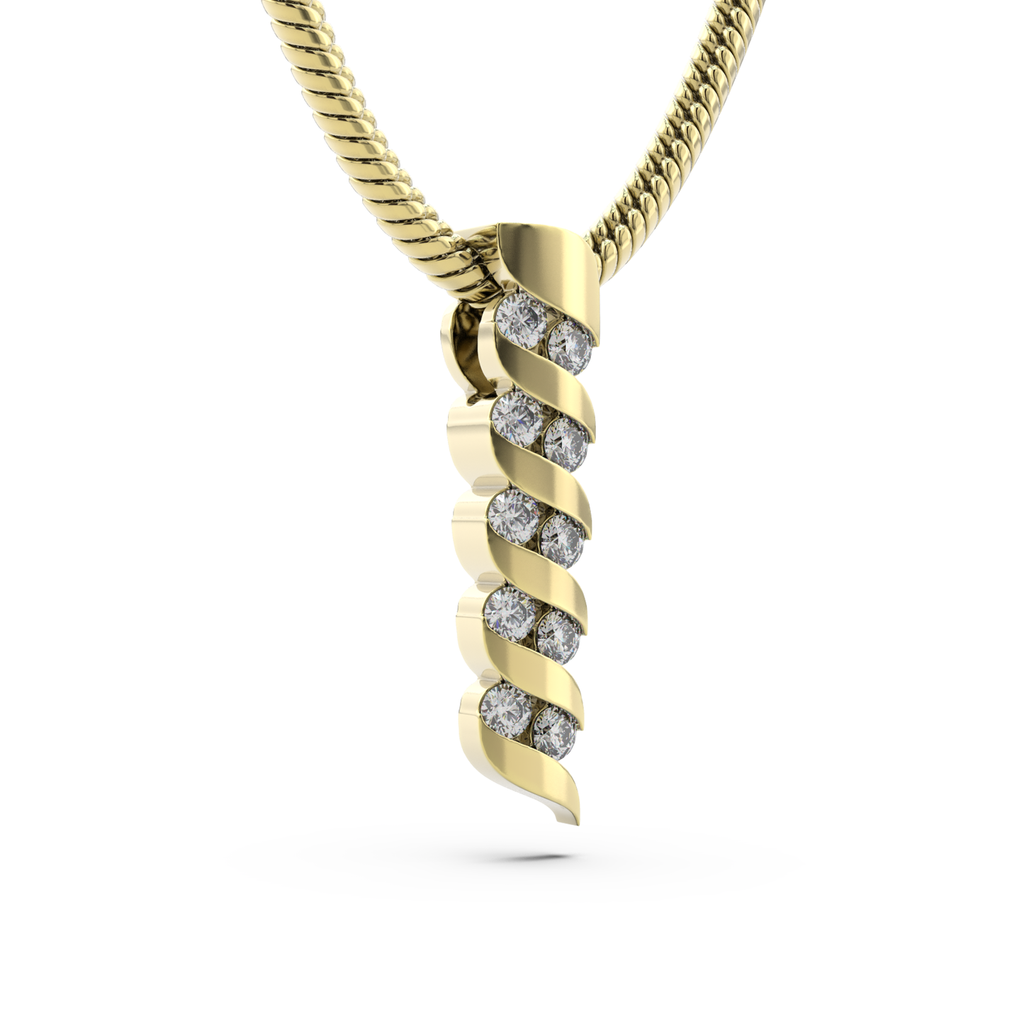 ONDA LUCENTE PENDANT YELLOW GOLD, HALF PAVED