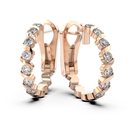 ONDA LUCENTE GRANDE EARRINGS ROSE GOLD, HALF PAVED