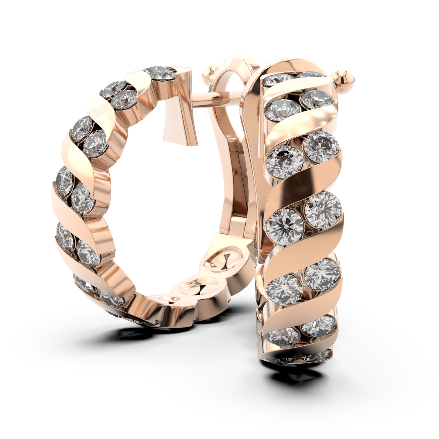ONDA LUCENTE EARRINGS YELLOW GOLD, HALF PAVED