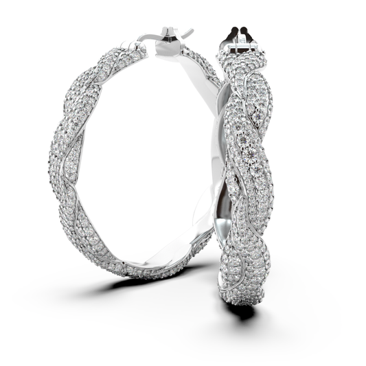 Side view of the Abbraccio del Mare white gold pavé earrings by Rocco Pagliara