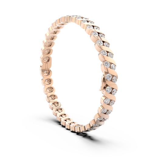 Side view of the Onda Lucente diamond bracelet in rose gold by Rocco Pagliara