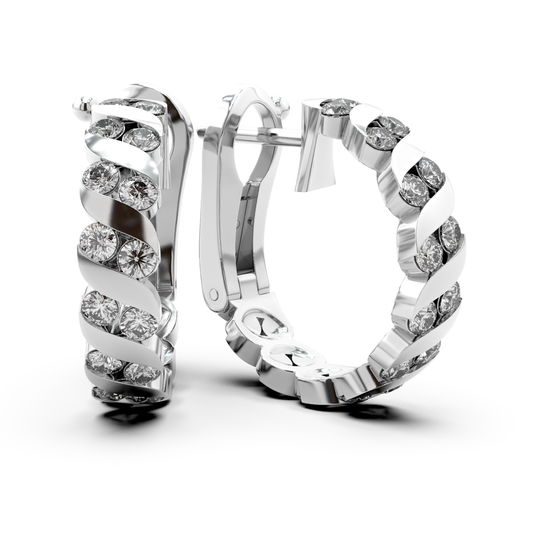 Side view of the Onda Lucente diamond earrings in white gold by Rocco Pagliara