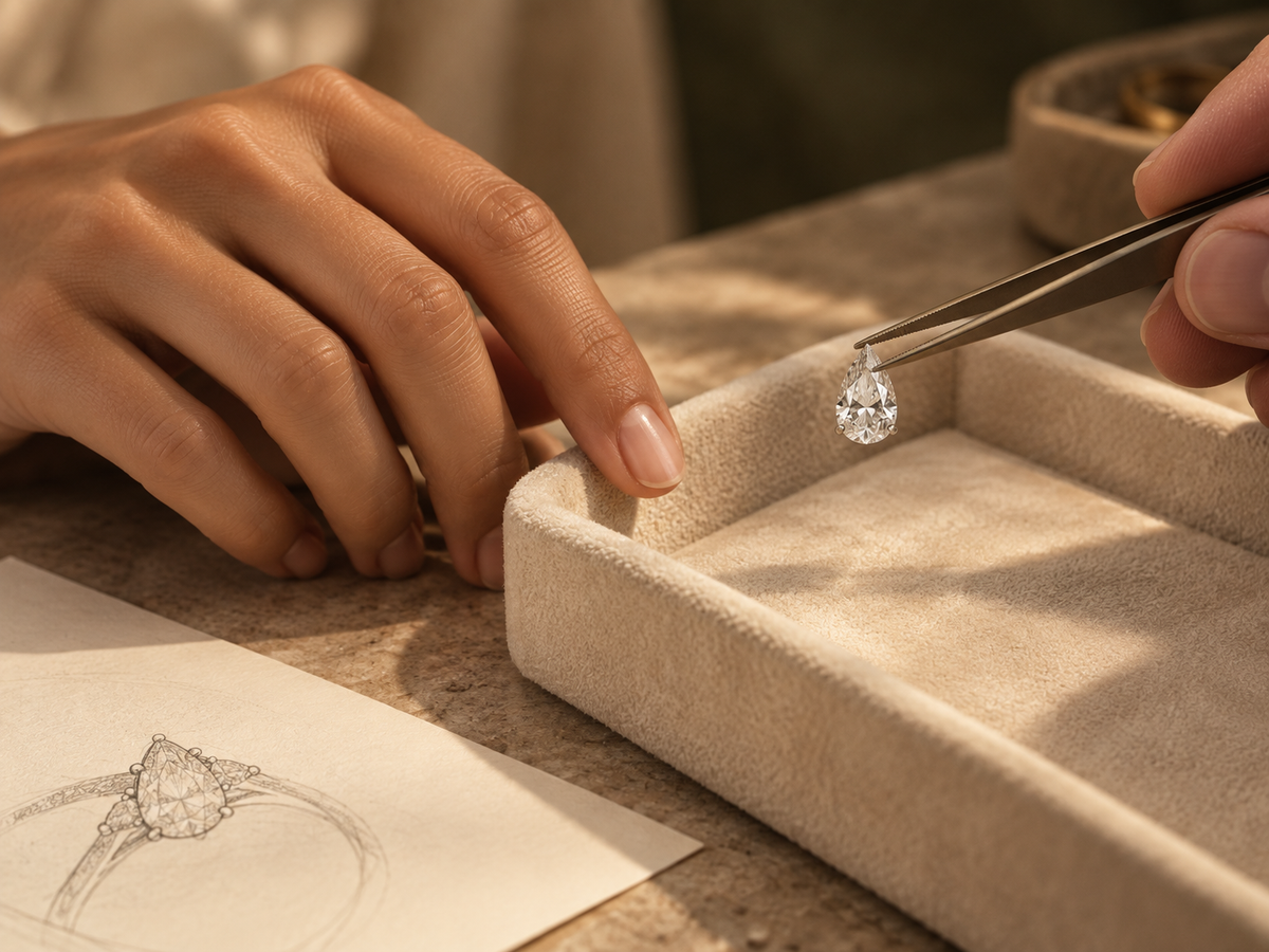 Selecting a diamond during a personal jewellery consultation